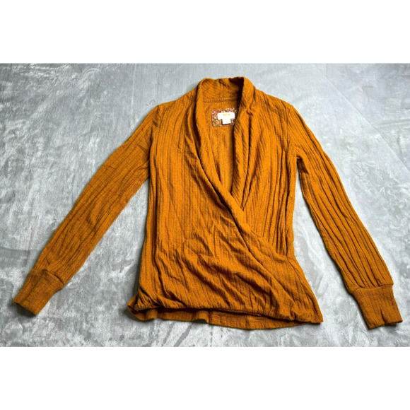 Anthropologie Maeve Rafela Hacci Surplice Top Womens XS Long Sleeve Brown - Picture 2 of 14